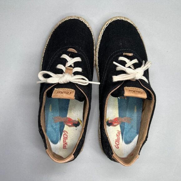 OluKai Women's Size 7 Kaula Pa‘a Lī Black Linen Canvas‎ Espadrille Sneakers - Picture 8 of 12